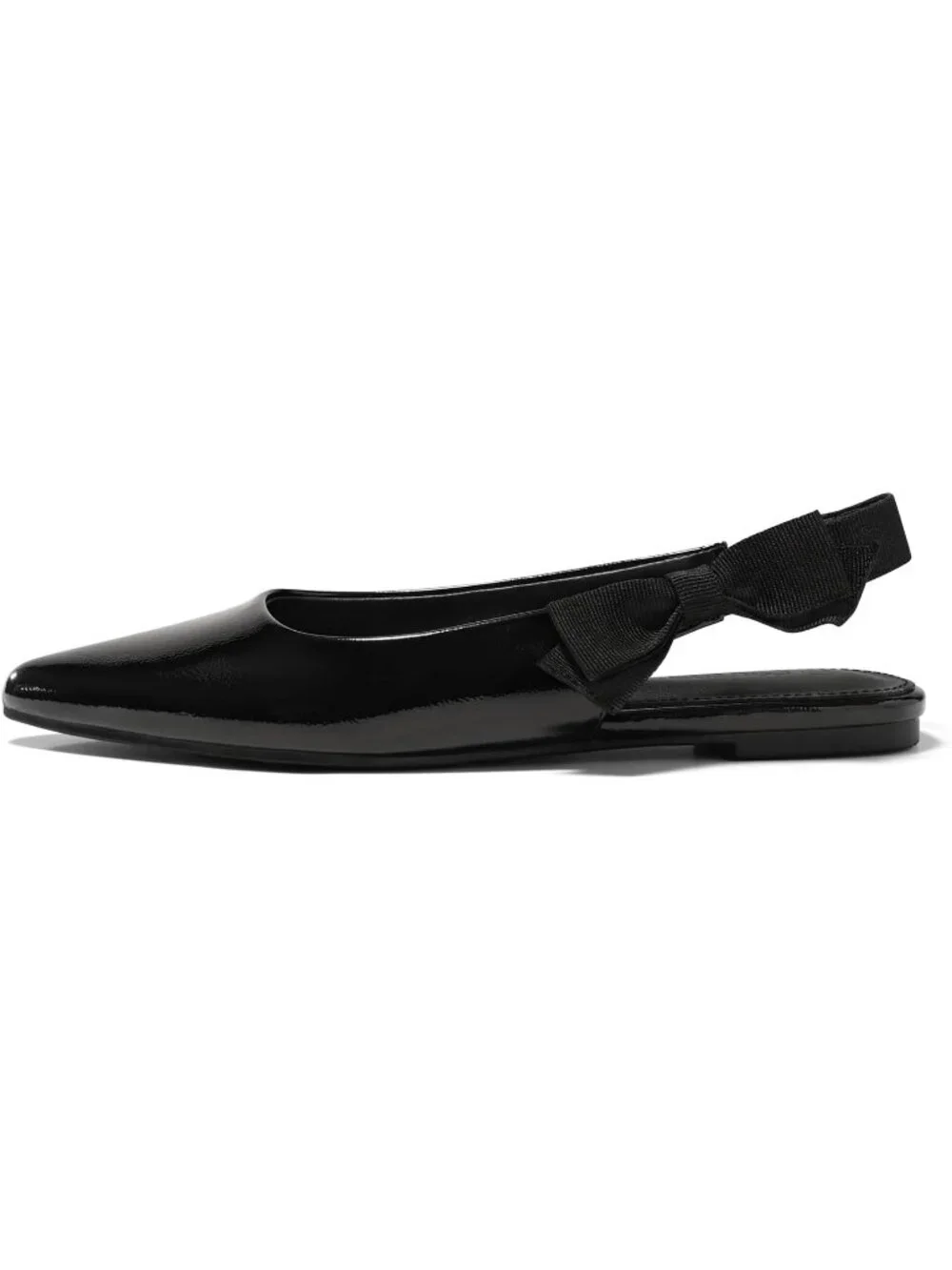 Women's Black Slingback Flats Bow Pointed Closed Toe Slip on Work Party Shoes